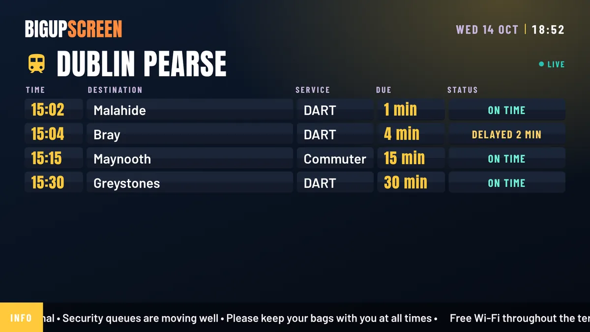 Live train departures from Dublin Pearse